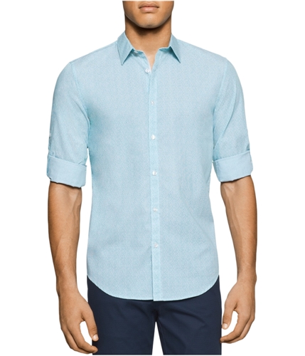 Calvin Klein Mens Dotted Button Up Shirt cyanblue XL