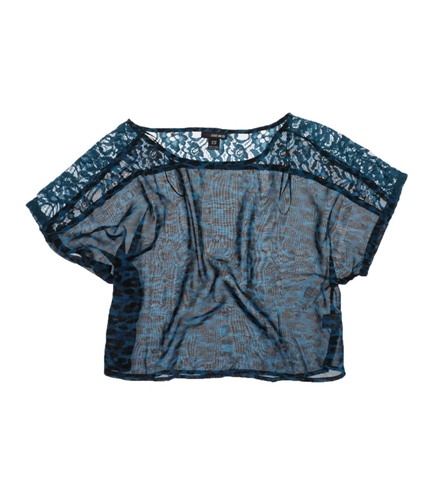 Ecko Unltd. Womens Printed Lace Crop Pullover Blouse seablue XS