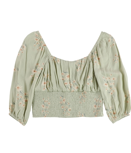 American Eagle Womens Ruched 3/4 Printed Ruffled Blouse sage S