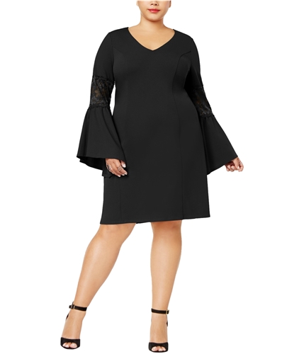 Love Squared Womens Bell Sleeve Midi Dress black 1X