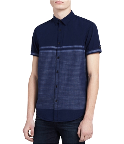 Calvin Klein Mens Colorblocked Button Up Shirt indigo S