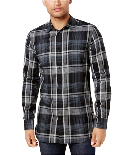 Calvin Klein Mens Highland Plaid Button Up Shirt black S