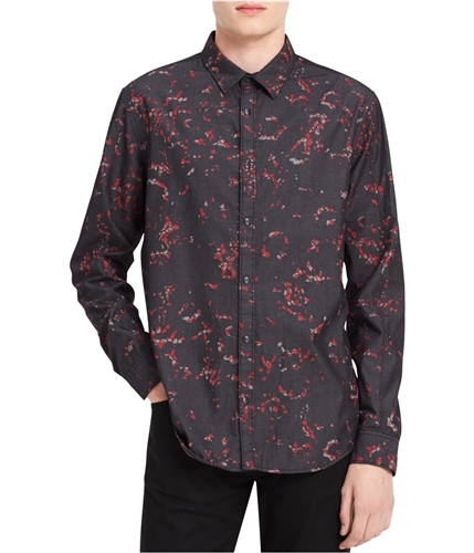 Calvin Klein Mens Abstract Button Up Shirt black M
