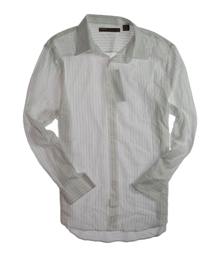 Perry Ellis Mens Ls Edv Stn Pinstrp Button Up Dress Shirt white 2XL