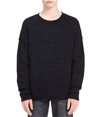 Calvin Klein Mens Distressed Pullover Sweater black S