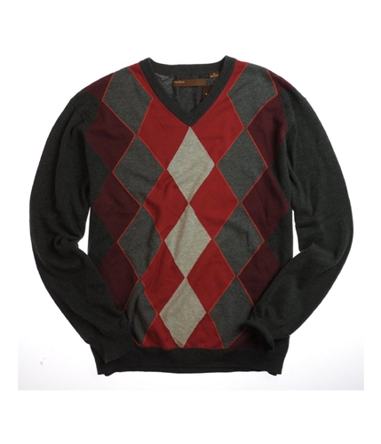Perry Ellis Mens Ls Argyl V-nk Knit Sweater charcoalheather XL