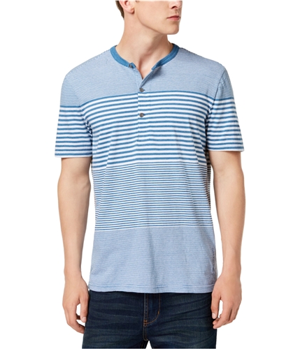 Calvin Klein Mens Striped Henley Shirt blueheather 2XL