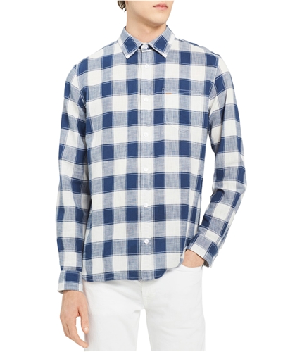 Calvin Klein Mens Gauze Check Button Up Shirt darkblue M