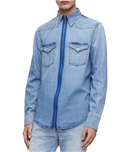 Calvin Klein Mens Western Button Up Shirt blue S