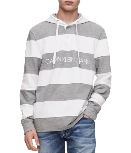 Calvin Klein Mens Striped Hoodie Sweatshirt brilliantwhite S