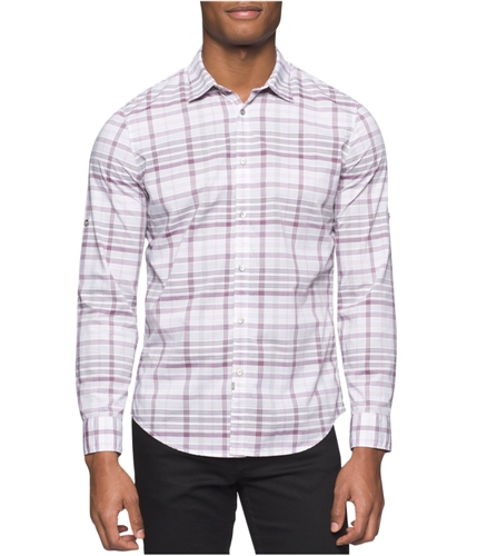 Calvin Klein Mens Bold Variegated Button Up Shirt prunepurple M