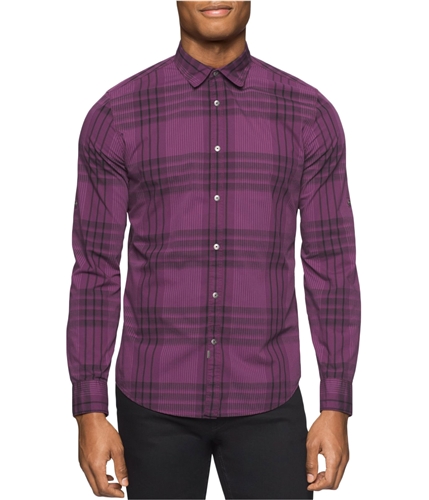 Calvin Klein Mens Plai Button Up Shirt mulberry XL