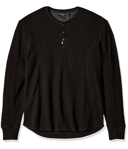 Calvin Klein Mens Waffle Slub Henley Shirt black L