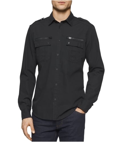 Calvin Klein Mens Modern Military Button Up Shirt black M