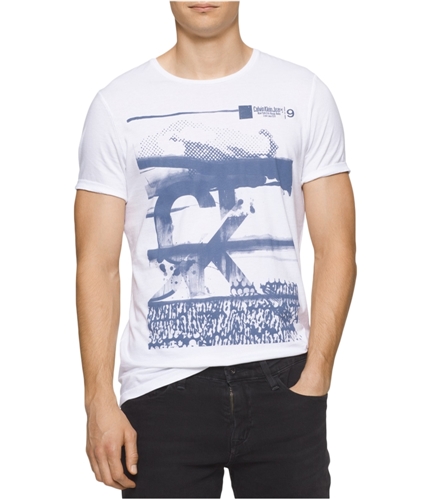 Calvin Klein Mens Pixel Mountains Graphic T-Shirt white XL