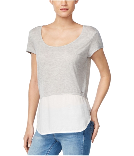 Calvin Klein Womens Mixed-Media Embellished T-Shirt lightgreyhtr L