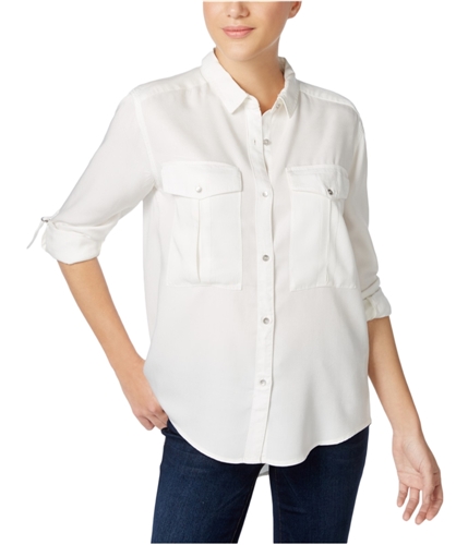 Calvin Klein Womens Utility Button Up Shirt whitewash S