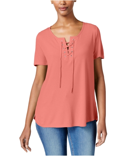Calvin Klein Womens Solid Lace Up Basic T-Shirt shellpink M