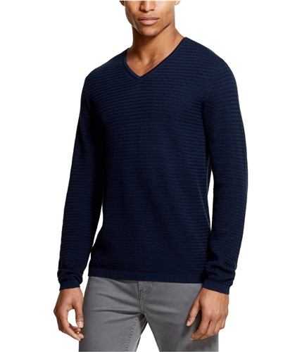 DKNY Mens Textured V-Neck Pullover Sweater medievalblue M