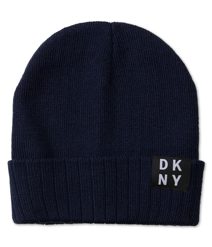 DKNY Mens Solid with Logo Beanie Hat navy One Size