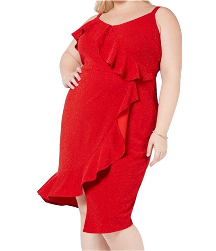 Love Squared Womens Ruffled Asymmetrical Dress red 1X
