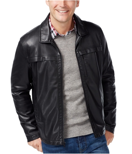 Kenneth Cole Mens Faux-Leather Motorcycle Jacket black XL