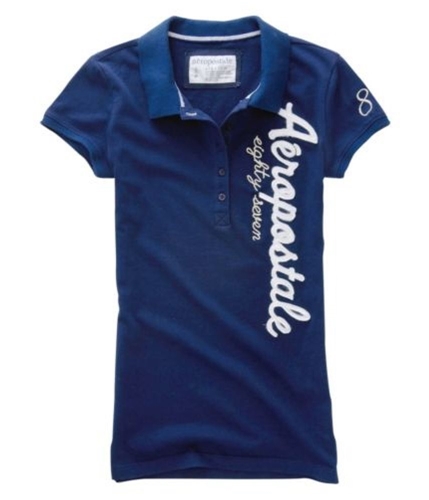 Aeropostale Womens Embroidered Vertical Polo Shirt navyblue L