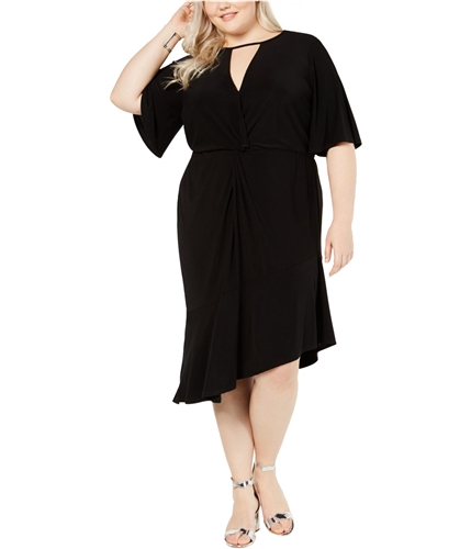 Love Squared Womens Twist-Front Asymmetrical Cocktail Dress black 1X