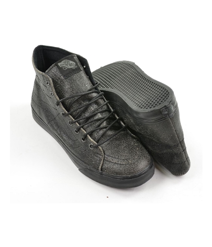 Vans Womens Cracked Leather Sk8-hi D-lo Skateboard Sneakers black 8