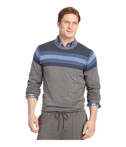 IZOD Mens Heathered Chest Stripe Pullover Sweater ironhtr S