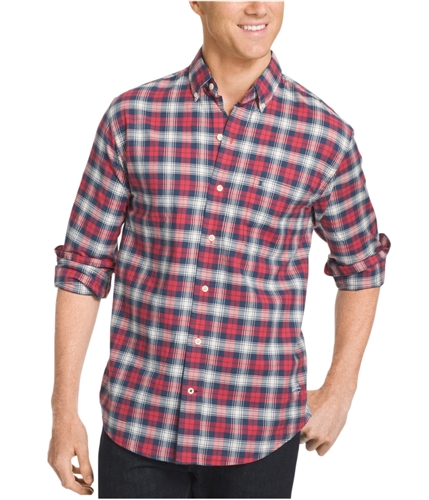 IZOD Mens Long Sleeve Plaid Button Up Shirt saltwaterred M