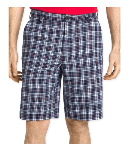 IZOD Mens Plaid Flat-Front Athletic Workout Shorts midnight 34