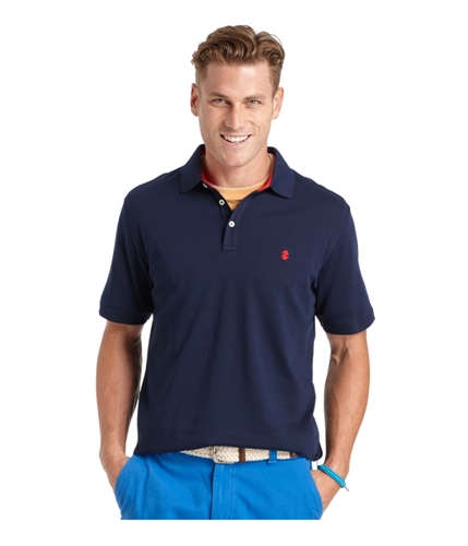 IZOD Mens Solid Interlock Rugby Polo Shirt peacoat S