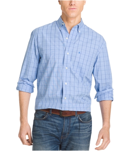 IZOD Mens Grid Button Up Shirt bluerevival M