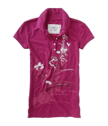 Aeropostale Womens Embroidered Polo Shirt berry XL