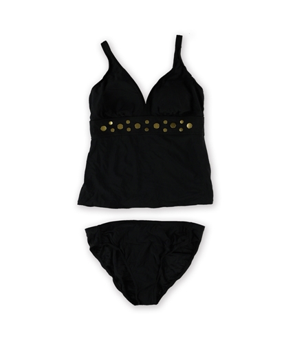 I-N-C Womens Studded Ruched Brief 2 Piece Tankini blk 10