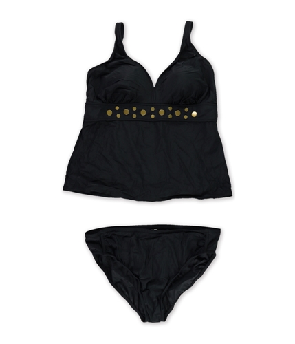 I-N-C Womens Studded Ruched Brief 2 Piece Tankini blk 16
