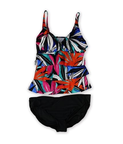 I-N-C Womens Tropical Ruched Brief 2 Piece Tankini multiblk 20