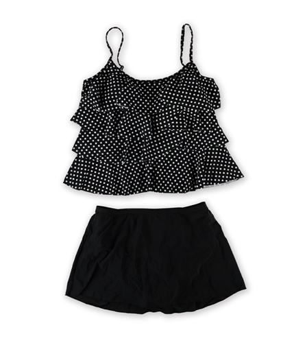 MiracleSuit Womens Dot Tiered Skirt 2 Piece Tankini blackwhite 14