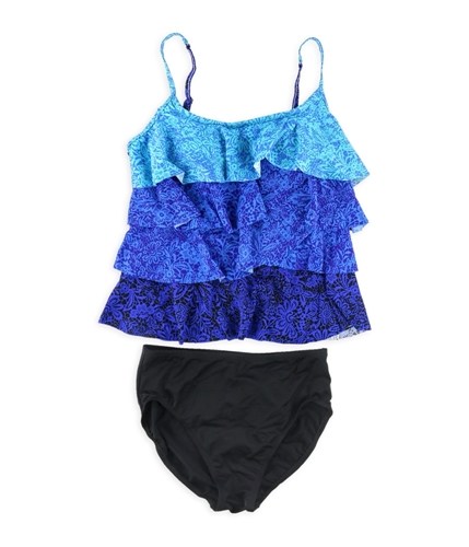 MiracleSuit Womens Lace Print Tier Basic Pant 2 Piece Tankini blublack 10