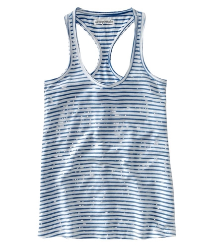Aeropostale Womens Loose Fit Sequence Stripe Tank Top cadetblue XL