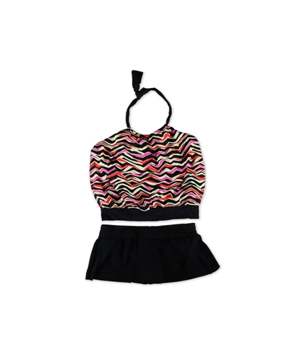MagicSuit Womens Multi Striped U-Wire Skirt 2 Piece Tankini pinkblack 12