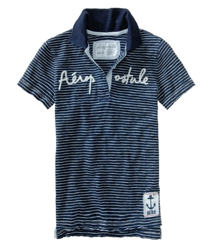 Aeropostale Womens Stripe Embroidered Polo Shirt navyblue XS