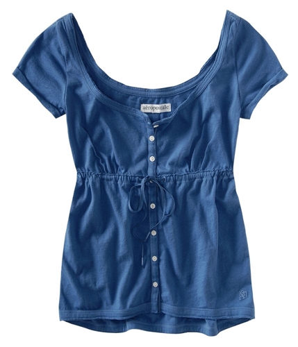 Aeropostale Womens Solid Baby Doll Blouse cadetblue XS