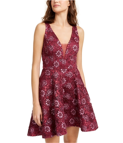 Bee Darlin Womens Embroidered Mesh Fit & Flare Dress burgundy 3/4