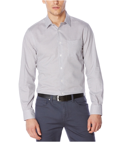 Perry Ellis Mens Non-Iron Mini-Plaid Button Up Shirt brightwhite XL