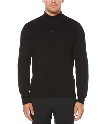 Perry Ellis Mens Button Collar Pullover Sweater black M