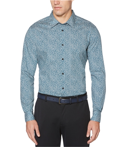 Perry Ellis Mens Floral-Print Button Up Shirt bluecoral S