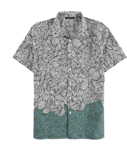 Perry Ellis Mens Luau Colorblocked Floral Button Up Shirt brightwhite S