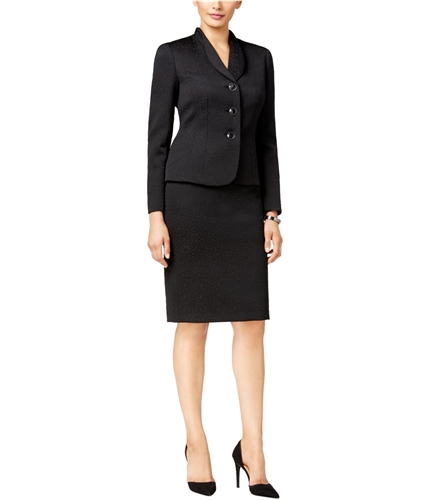 Le Suit Womens Jacquard Skirt Suit black 14